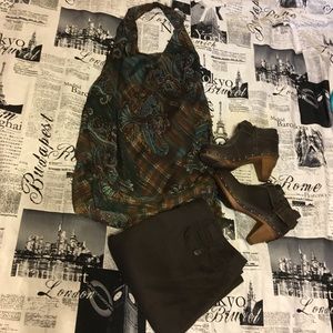 *3 For $10*Lane Bryant Brown and Blue Halter Top